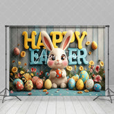 Aperturee - Aperturee Wood Wall Bunny Color Eggs Floral Easter Backdrop